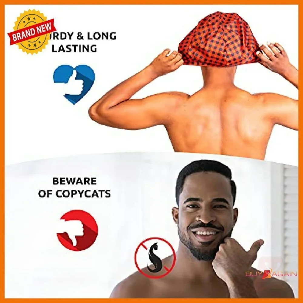 Terry Cloth Lined Shower Cap for Men with Microfiber, Fits All Hair Types